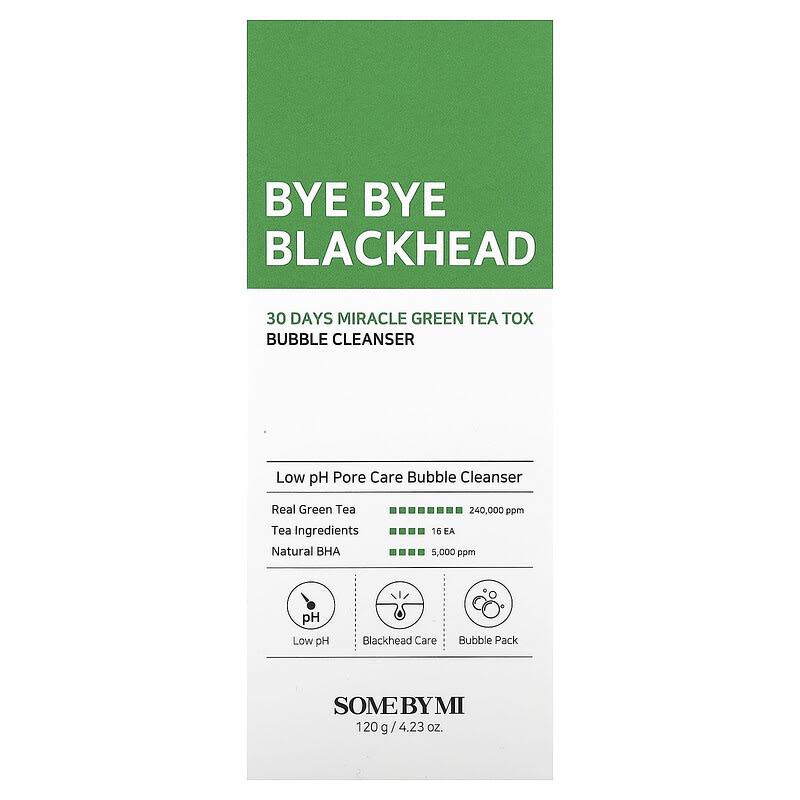 SOMEBYMI Bye Bye Blackhead 30 Days Miracle Green Tea Tox Bubble Cleanser, 4.23 oz (120 g)