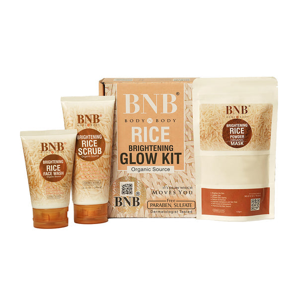 BNB Rice Extract Bright and Glow Facial Kit (Rice Face Wash + Rice Scrub + Rice Mask)