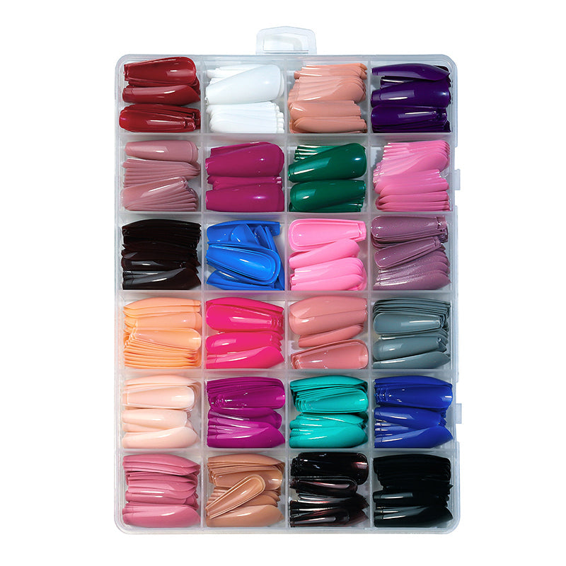 576 Pcs Set Colorful Fake Nails With nail glue nail sticker ( 24 Colors )