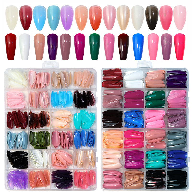 576 Pcs Set Colorful Fake Nails With nail glue nail sticker ( 24 Colors )