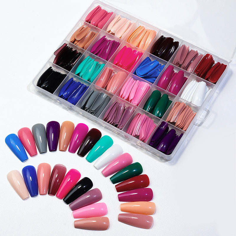 576 Pcs Set Colorful Fake Nails With nail glue nail sticker ( 24 Colors )